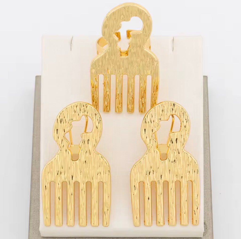 Parure ethnique : boucles d'oreilles + bagues