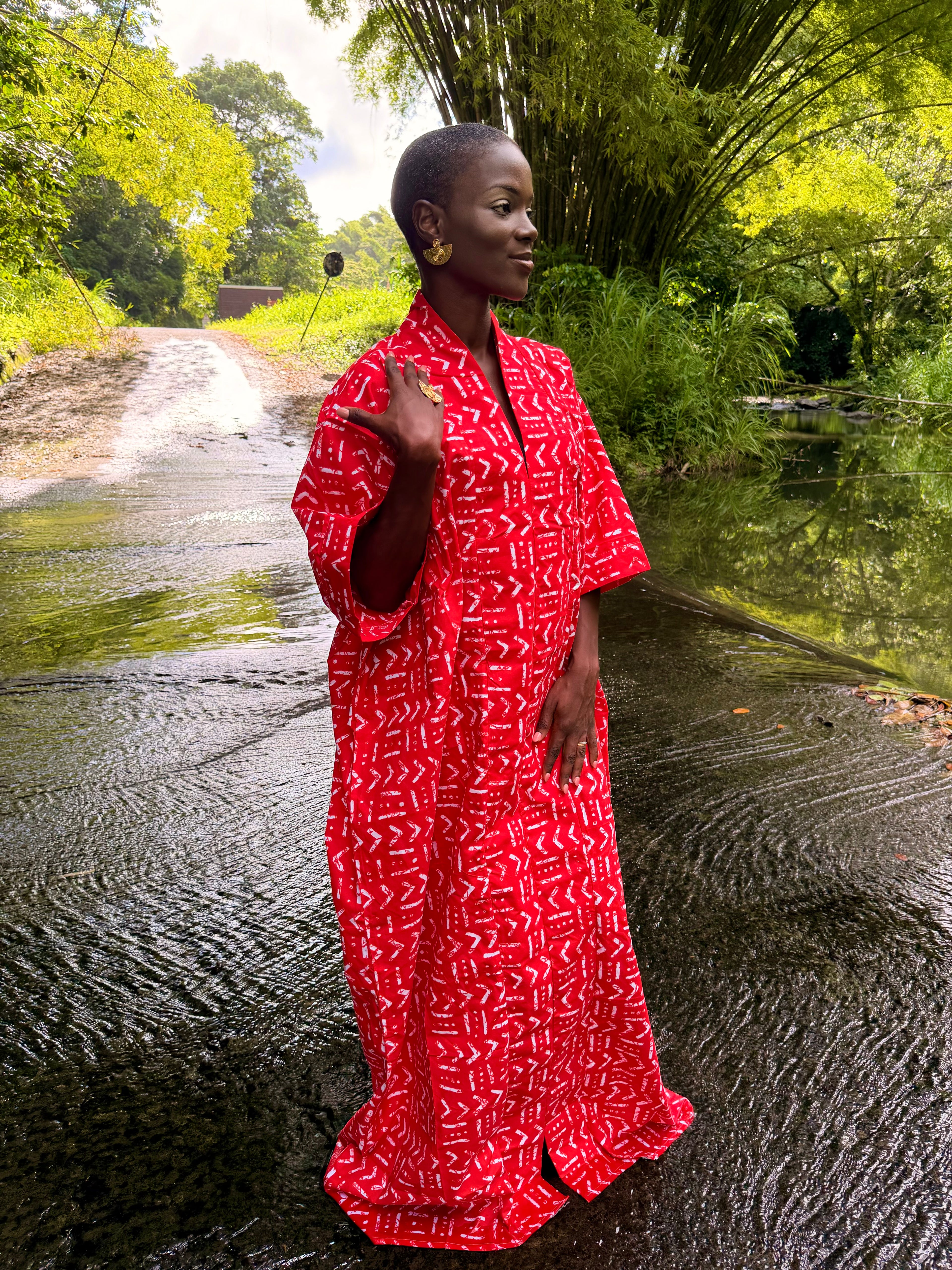 Robe longue en batik coton - Rouge