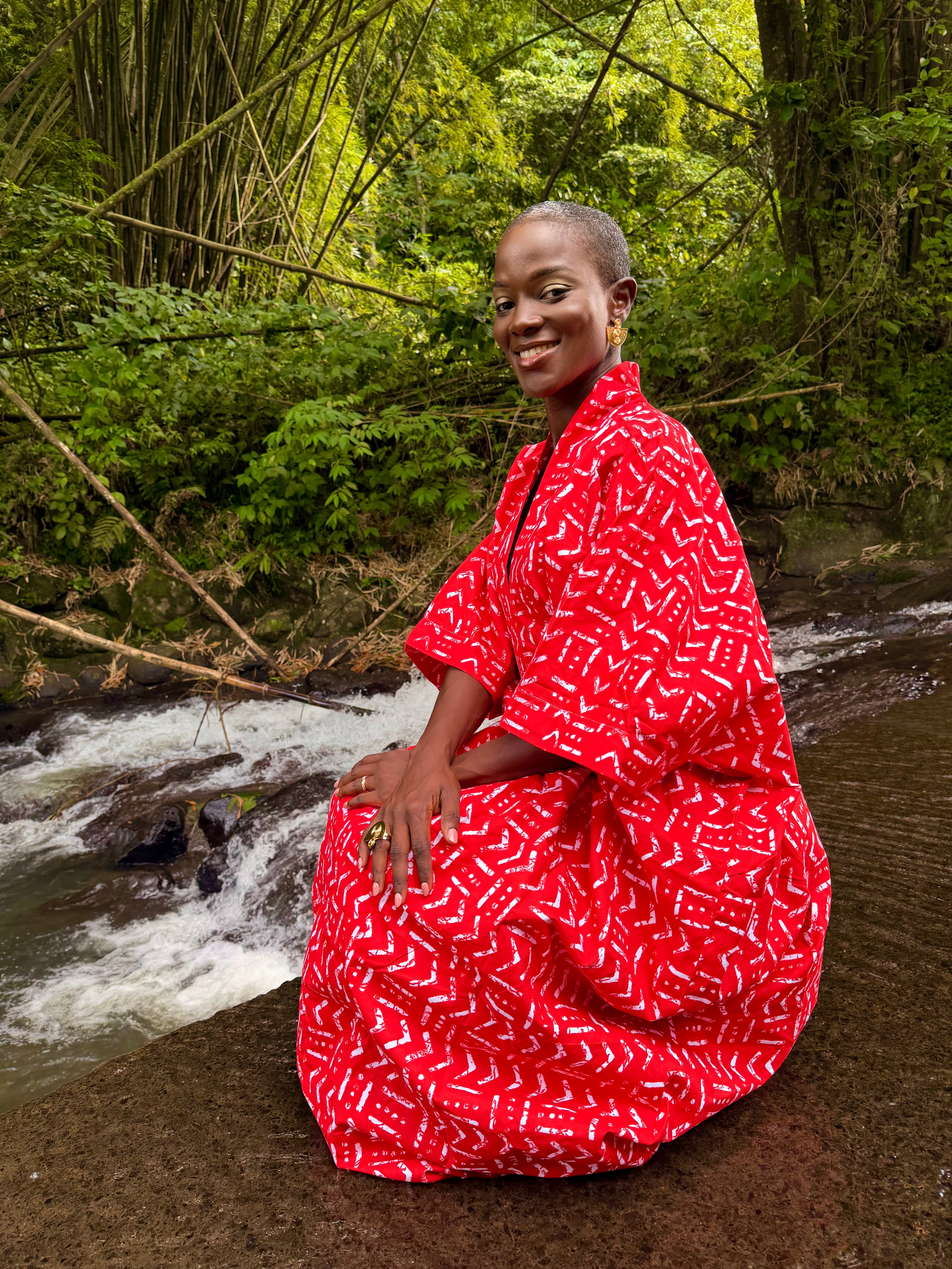 Robe longue en batik coton - Rouge