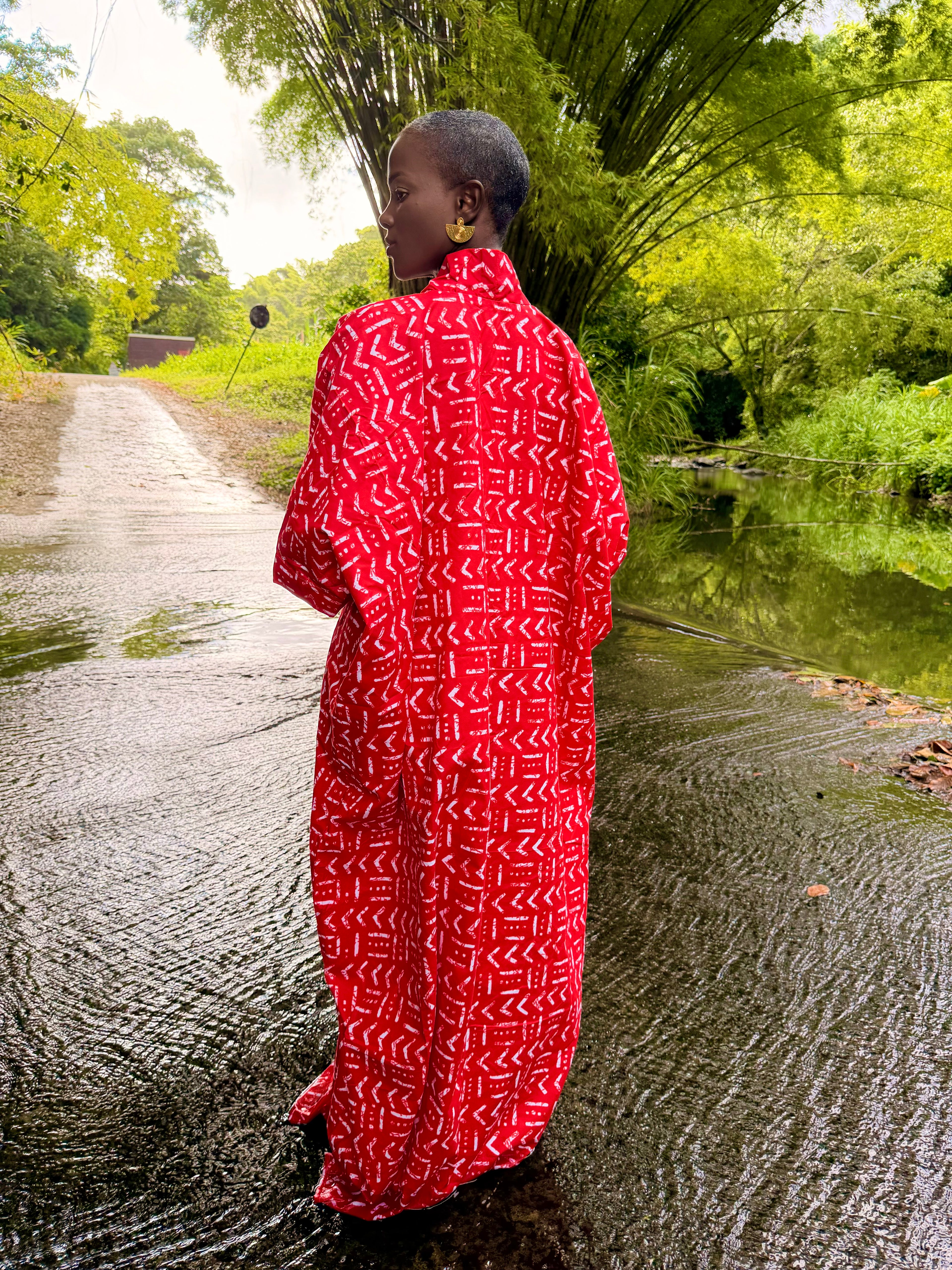 Robe longue en batik coton - Rouge
