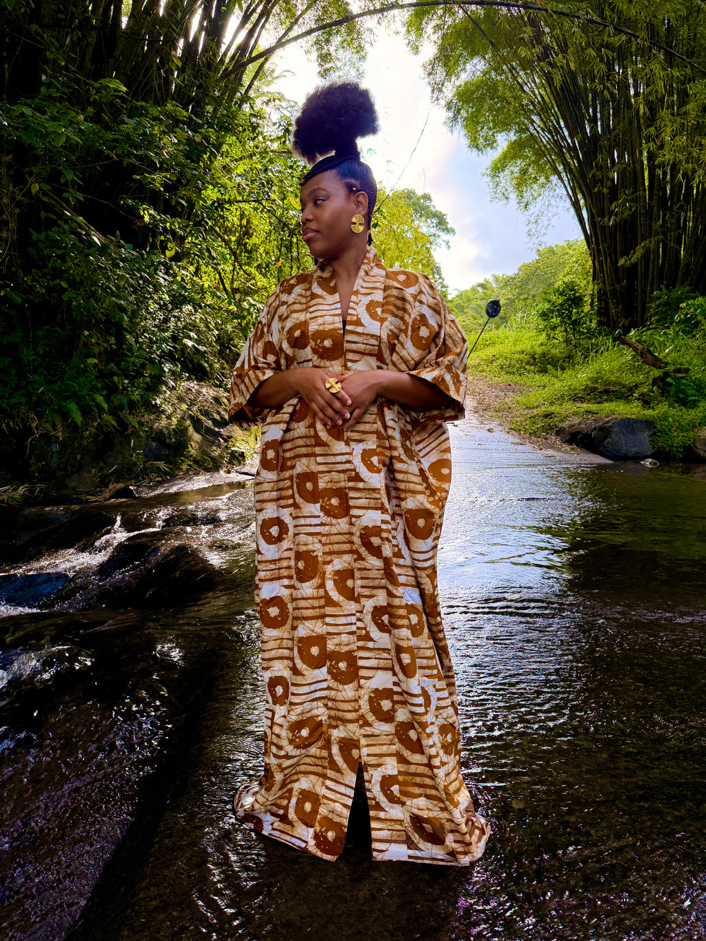Robe longue en batik coton - Marron