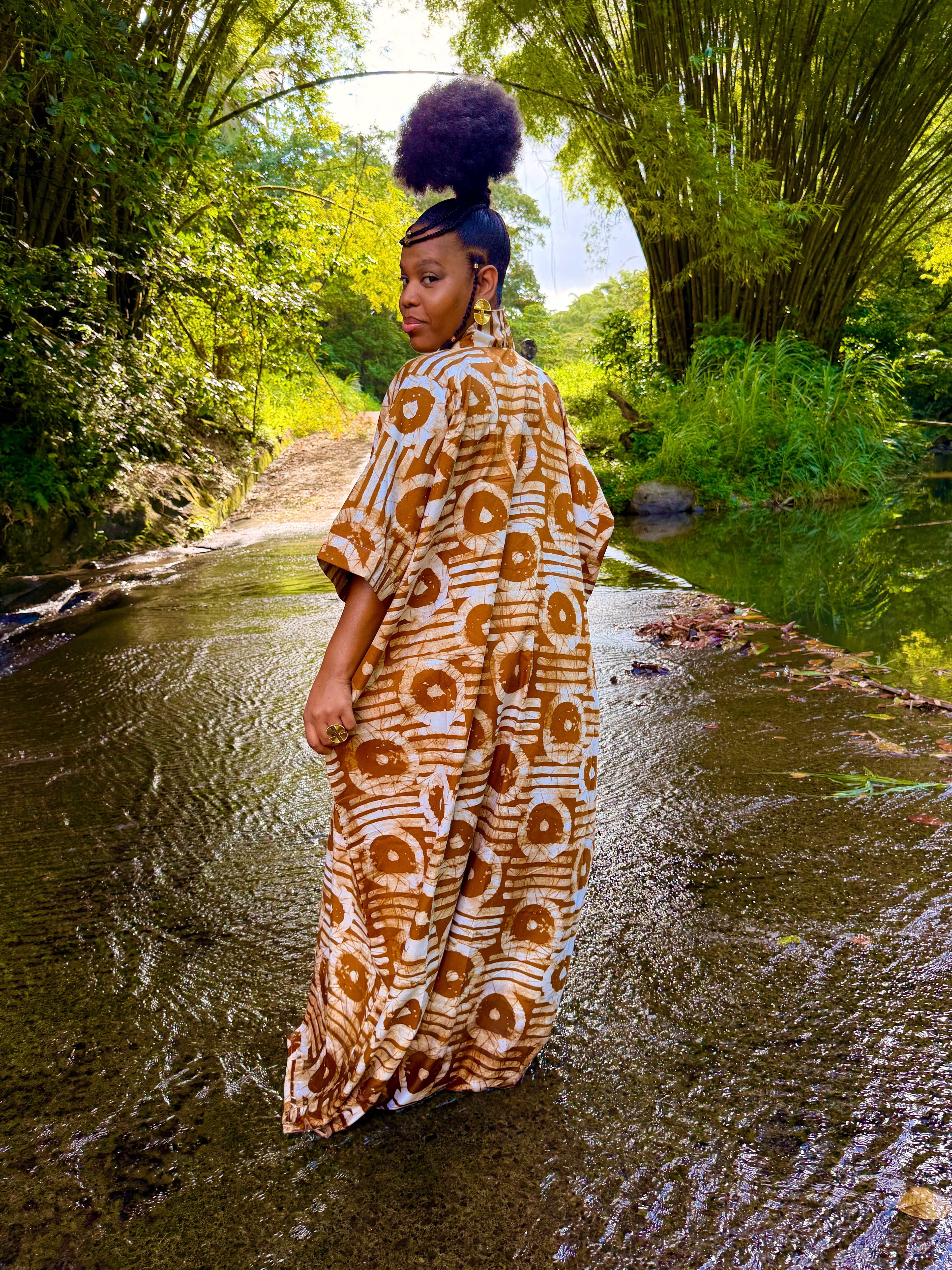 Robe longue en batik coton - Marron