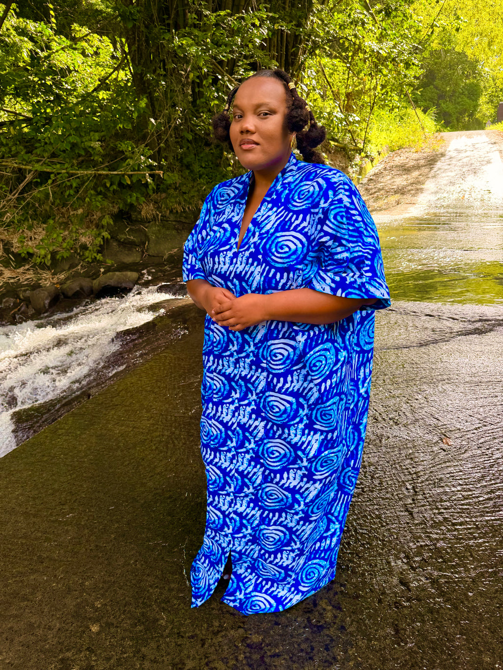 Robe longue en batik coton - Bleu