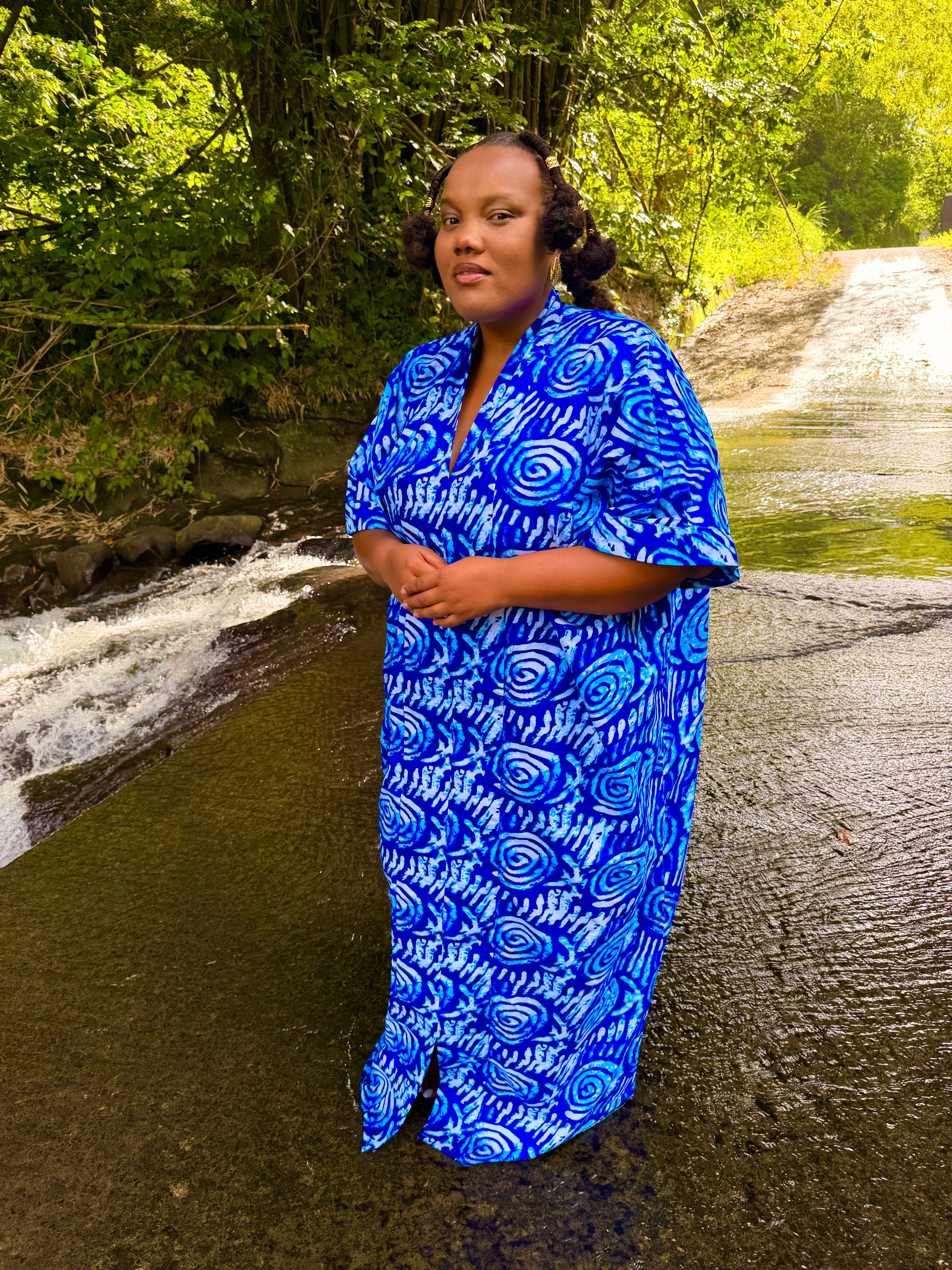 Robe longue en batik coton - Bleu