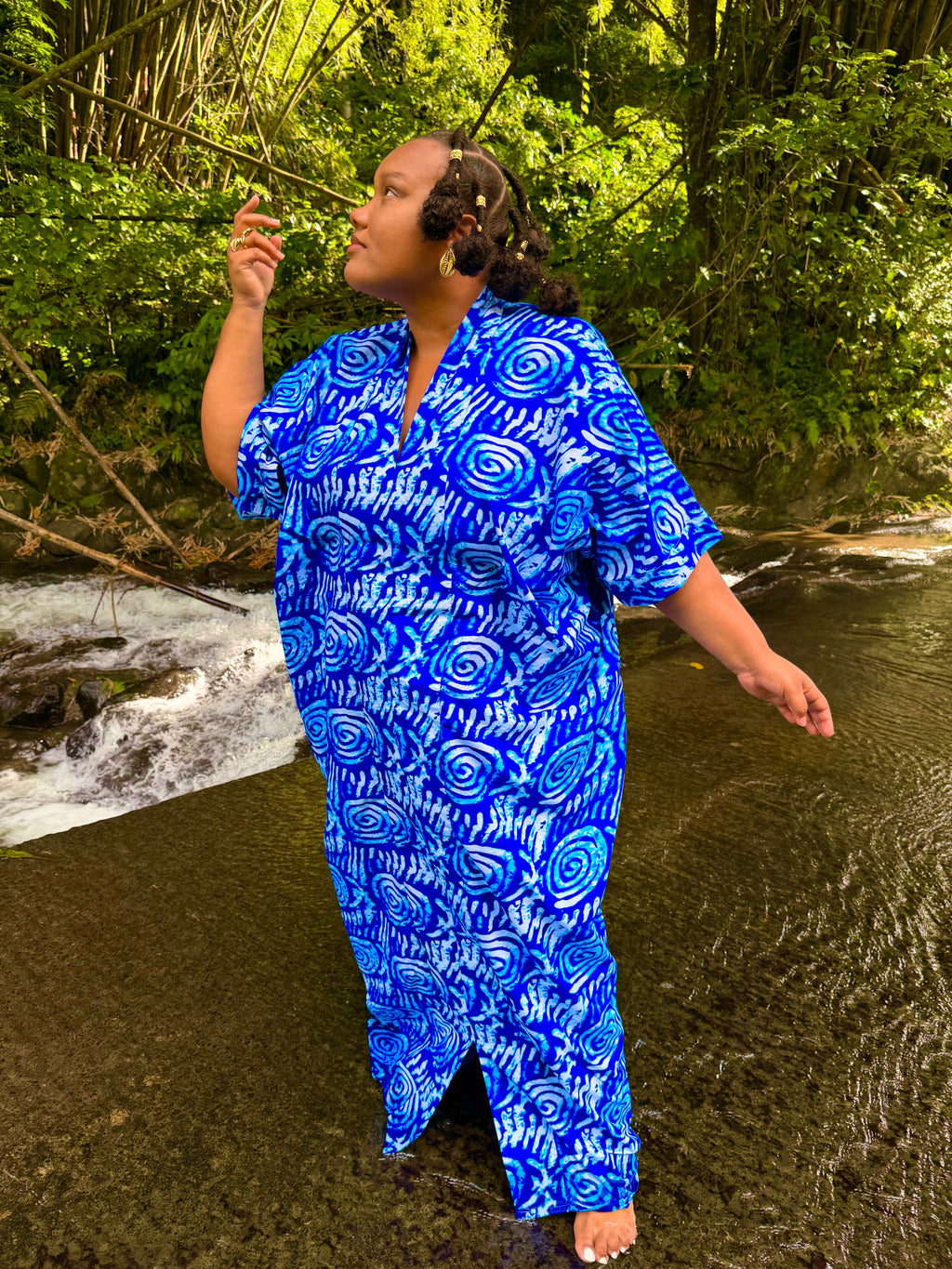 Robe longue en batik coton - Bleu