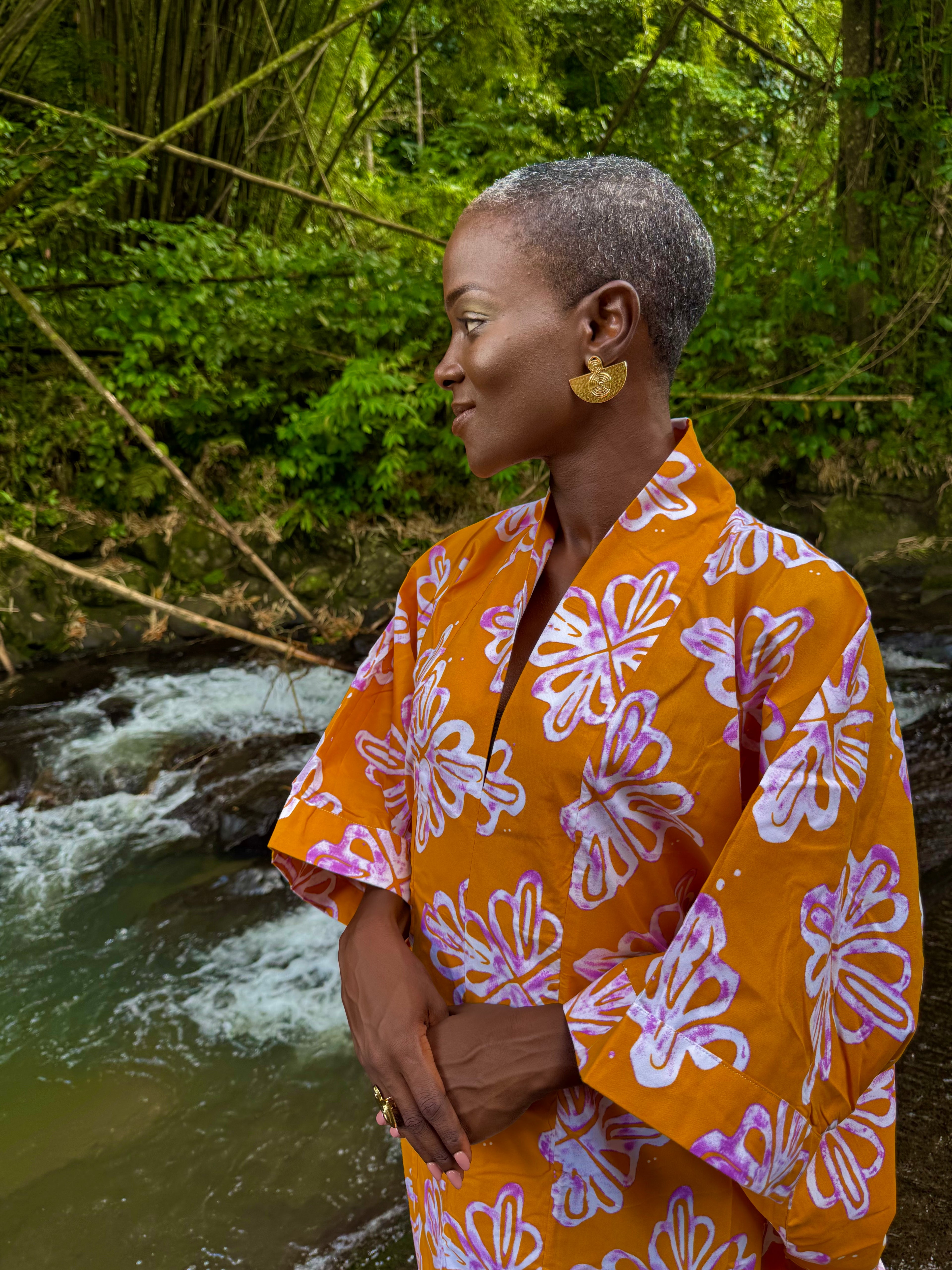 Robe longue en batik coton - Orange
