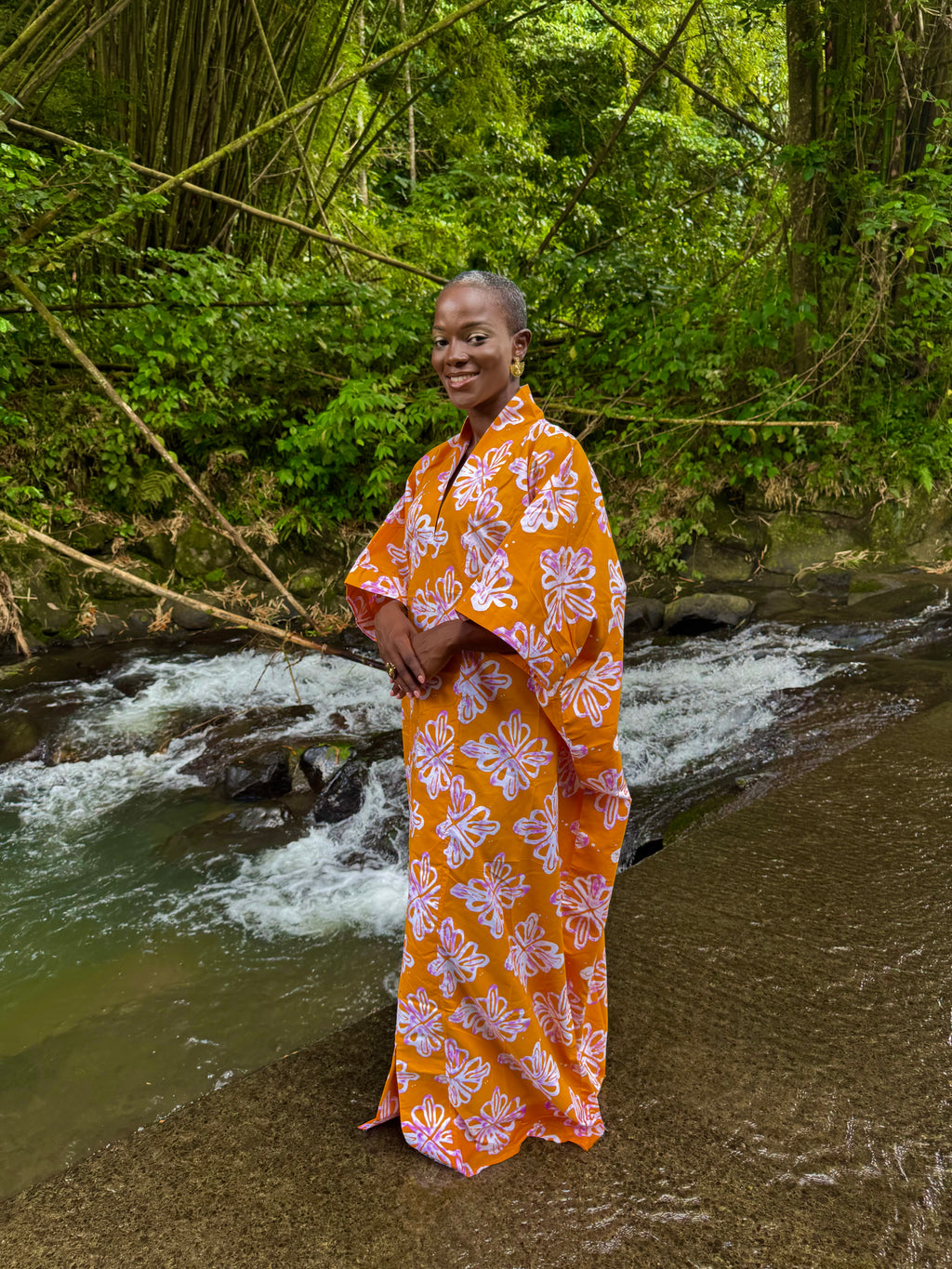 Robe longue en batik coton - Orange