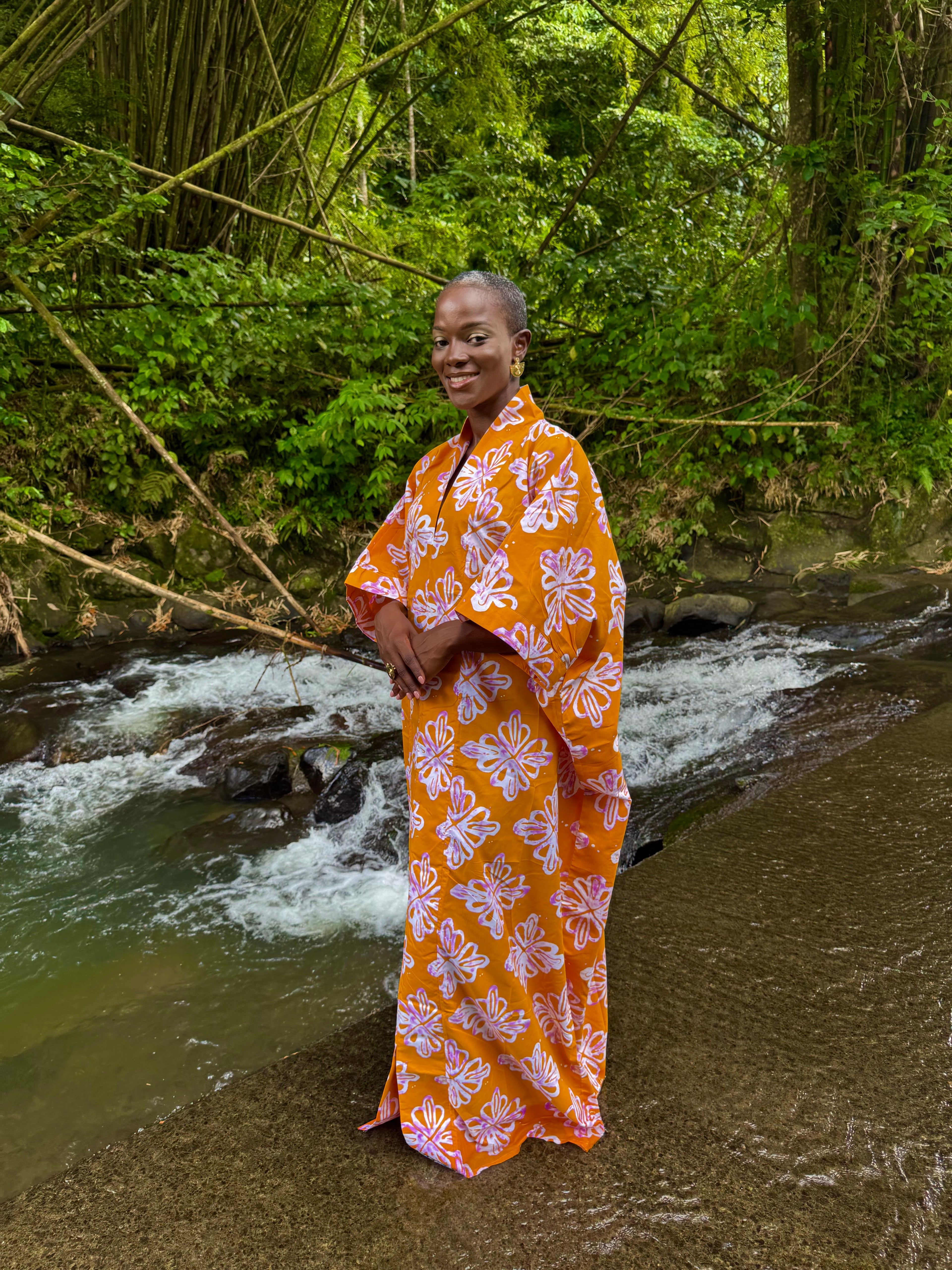 Robe longue en batik coton - Orange