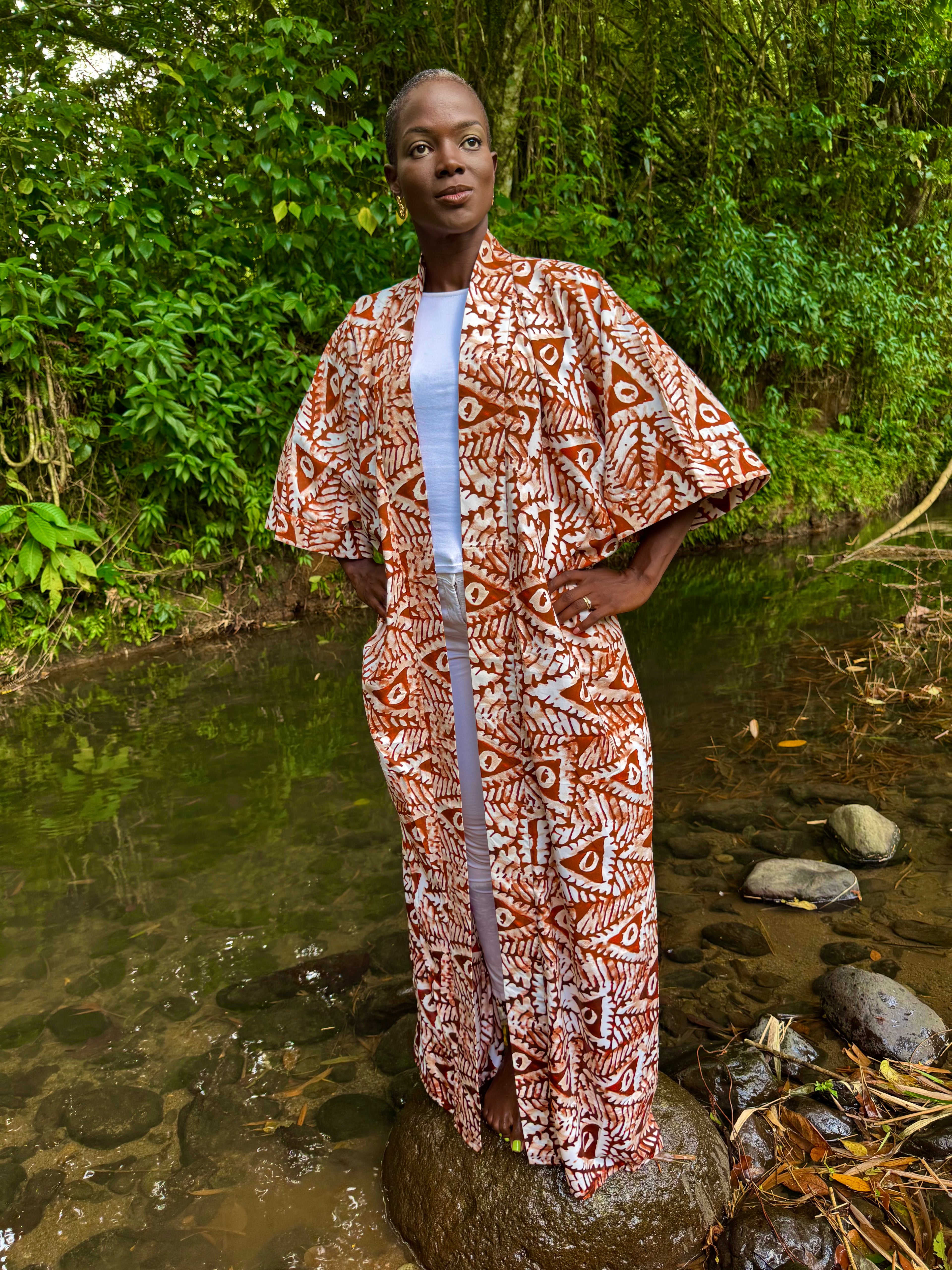 Kimono long en batik - Marron