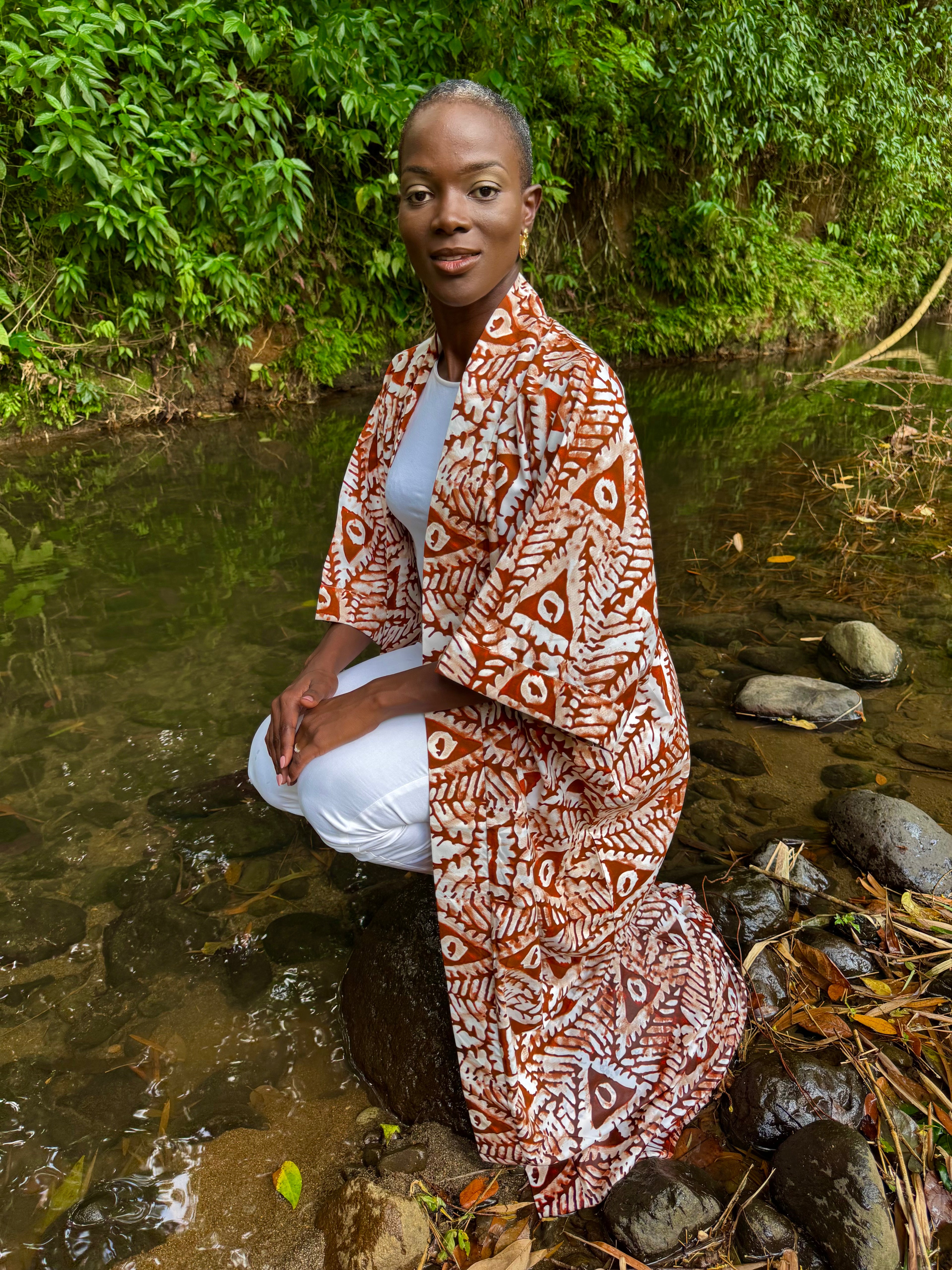 Kimono long en batik - Marron