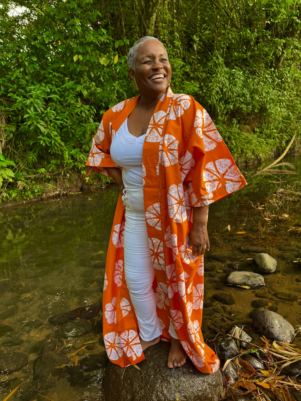 Kimono long en batik - Orange