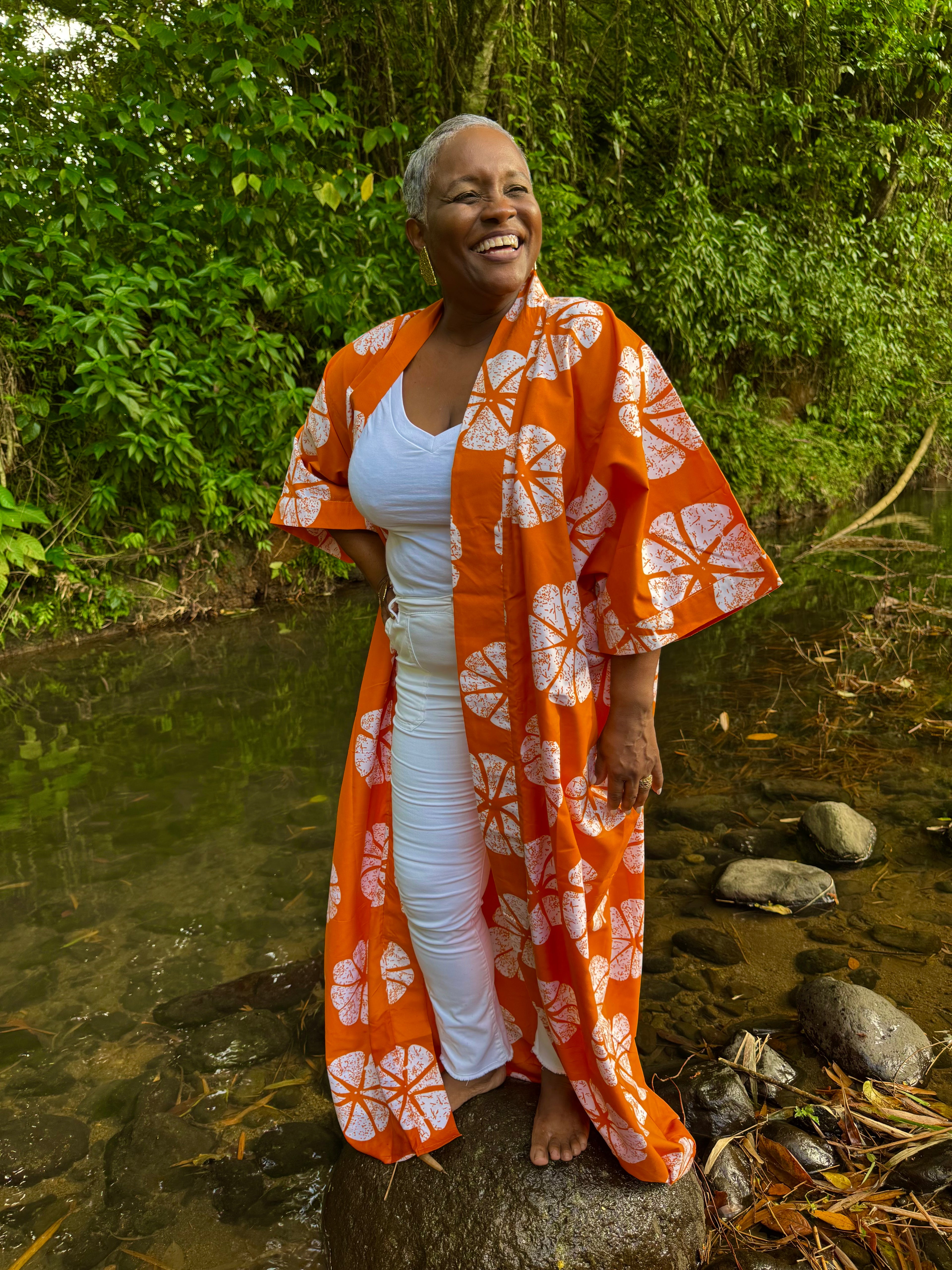 Kimono long en batik - Orange