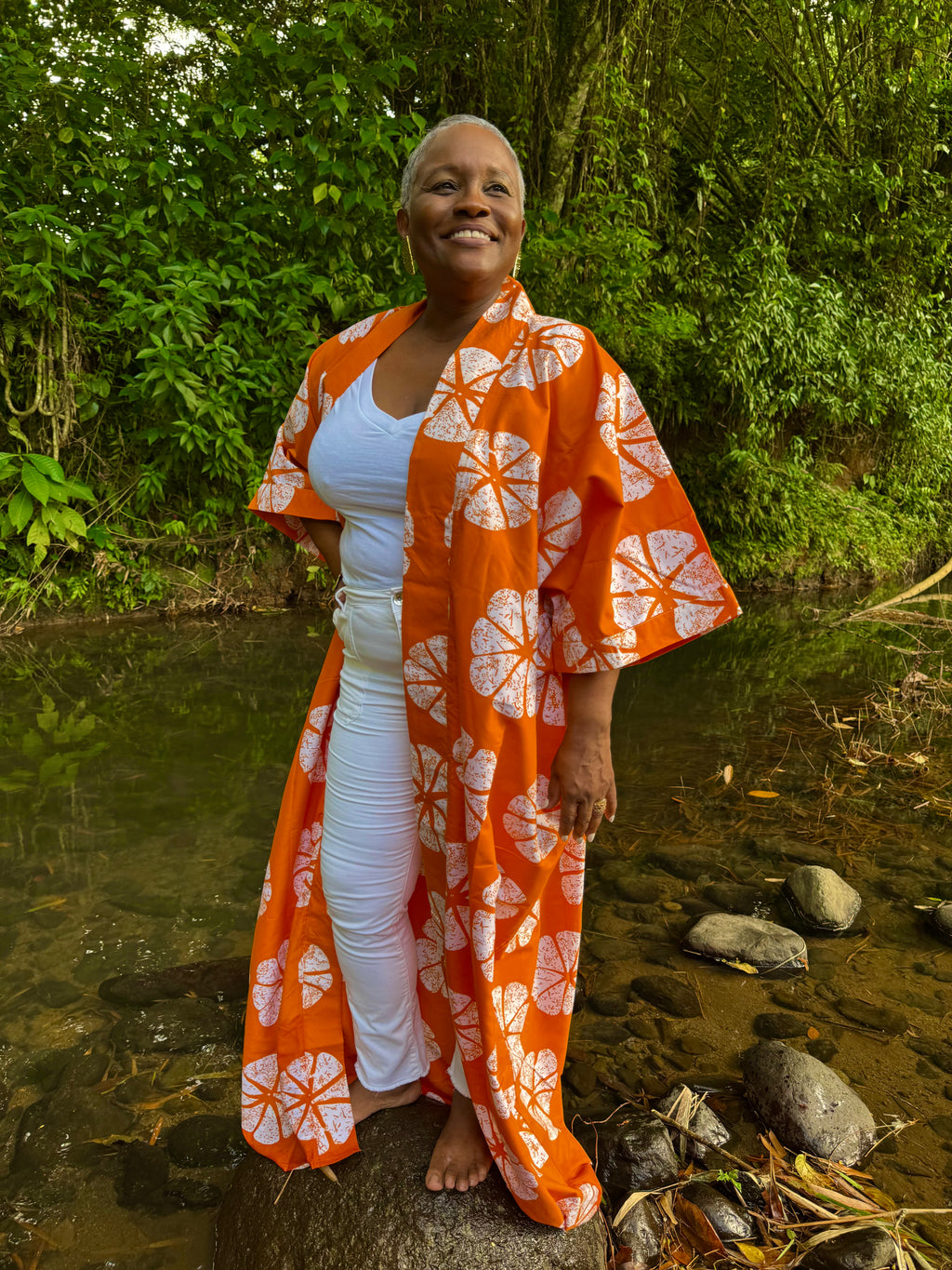 Kimono long en batik - Orange