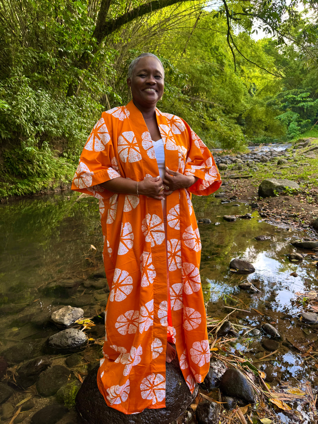 Kimono long en batik - Orange