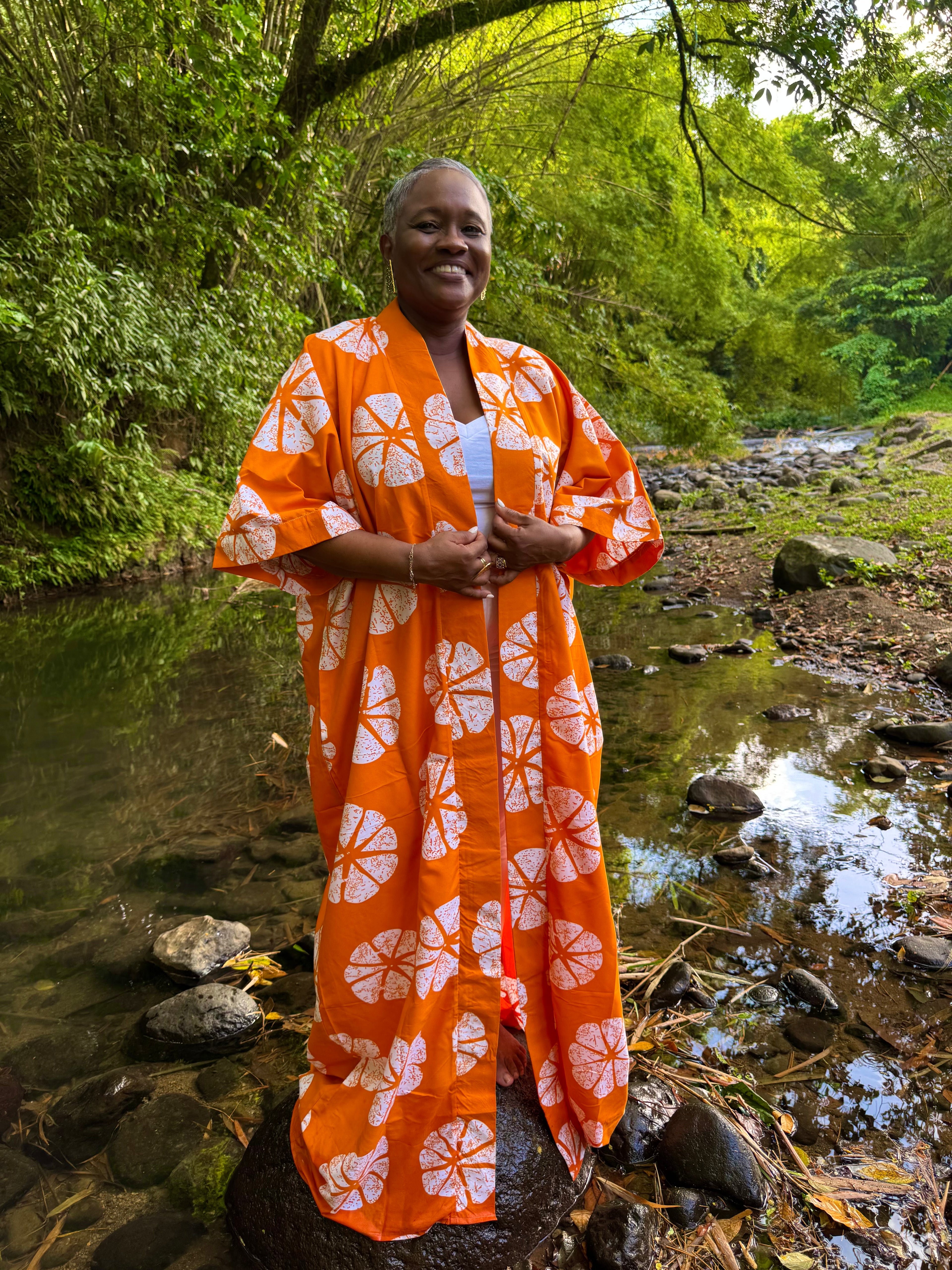 Kimono long en batik - Orange