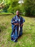 Kimono long en brocart - bleu