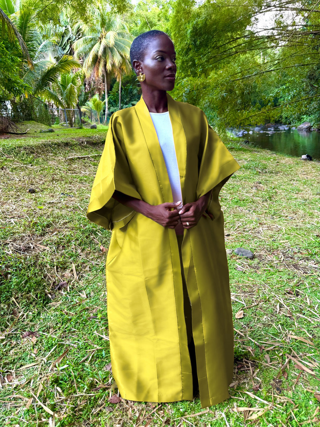 Kimono long en mikado - vert chartreuse