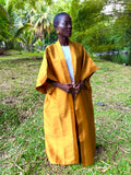 Kimono long en mikado - jaune moutarde