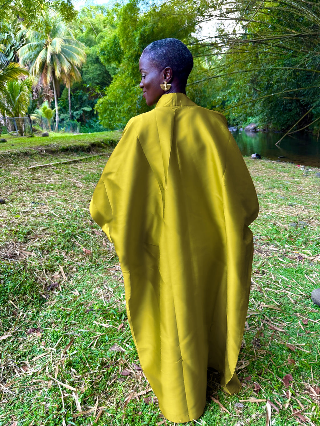 Kimono long en mikado - vert chartreuse