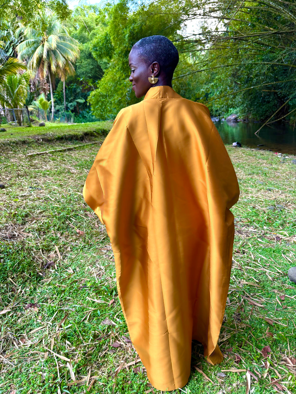 Kimono long en mikado - jaune moutarde