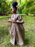 Kimono long en brocart - marron et or