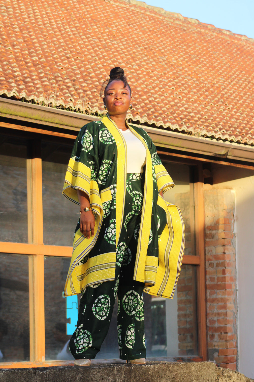 Ensemble kimono mi-long + pantalon - vert