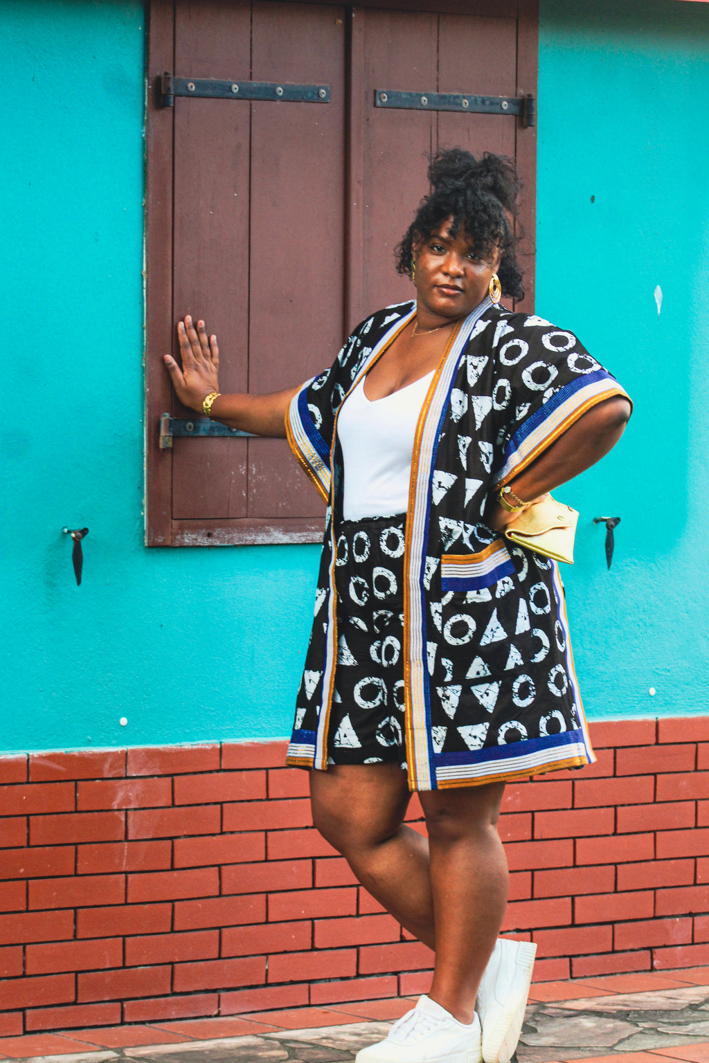Ensemble kimono mi-long + short - noir et blanc