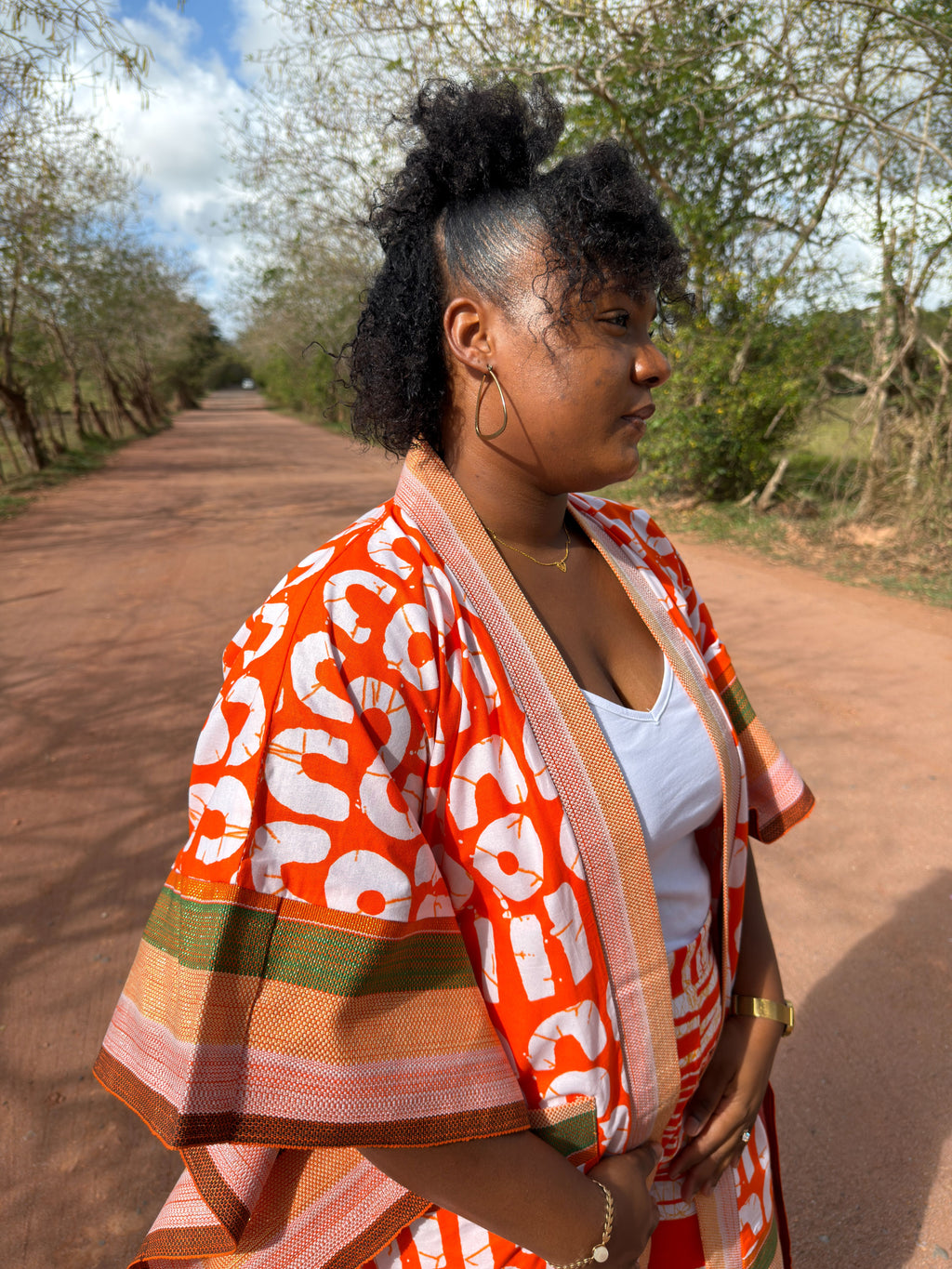 Ensemble kimono mi-long + pantalon - orange