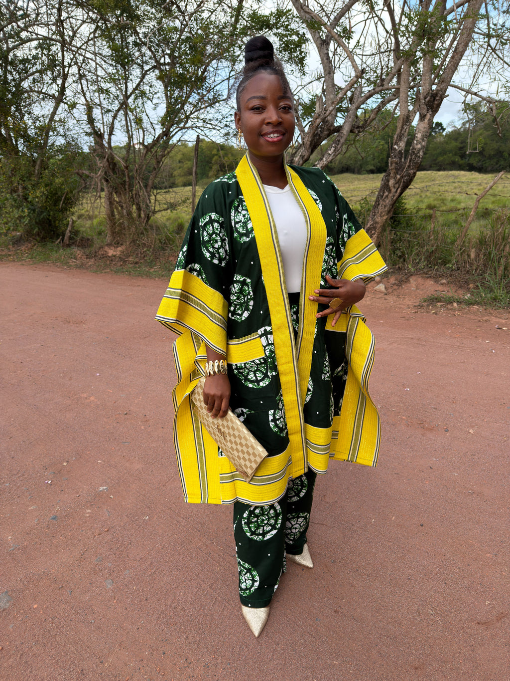 Ensemble kimono mi-long + pantalon - vert