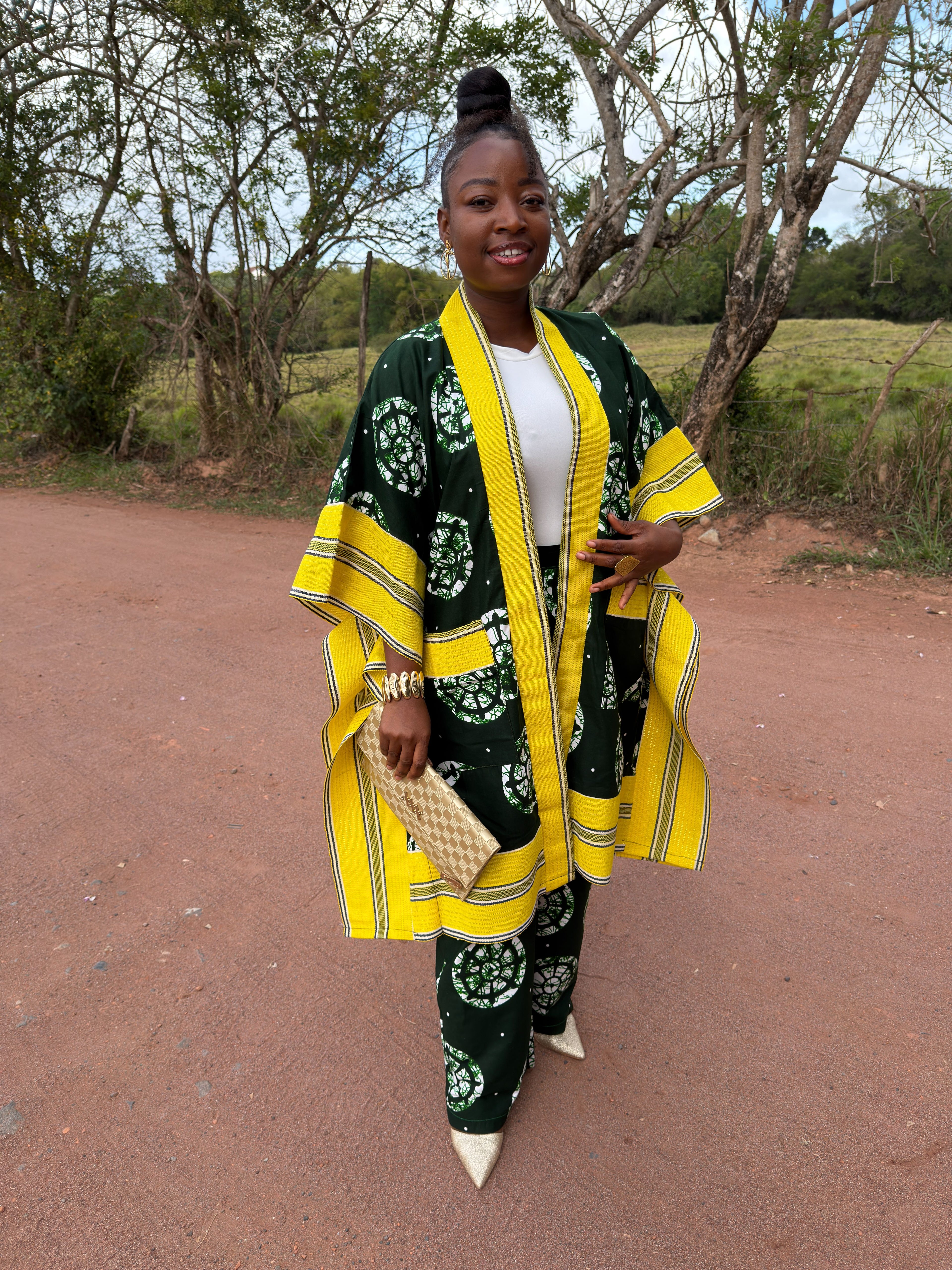 Ensemble kimono mi-long + pantalon - vert